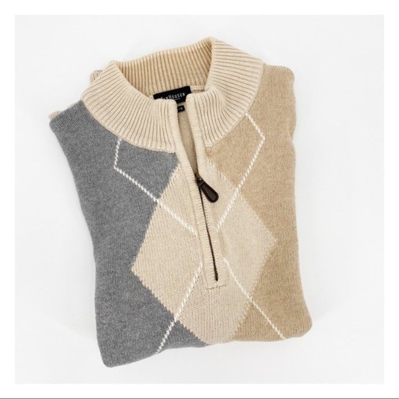 Van Heusen Studio Quarter Zip Argyle Sweater Large - Picture 5 of 7